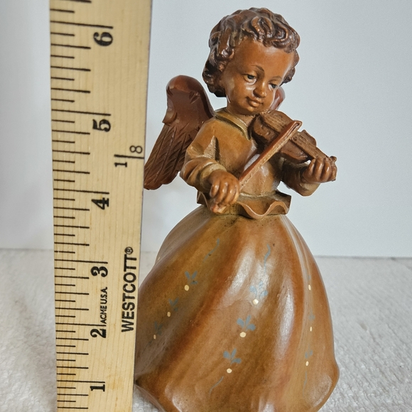 VTG THORENS HAND CARVED PAINTED MUSIC BOX ANGEL PLAYING VIOLIN SWITZERLAND - Picture 16 of 16